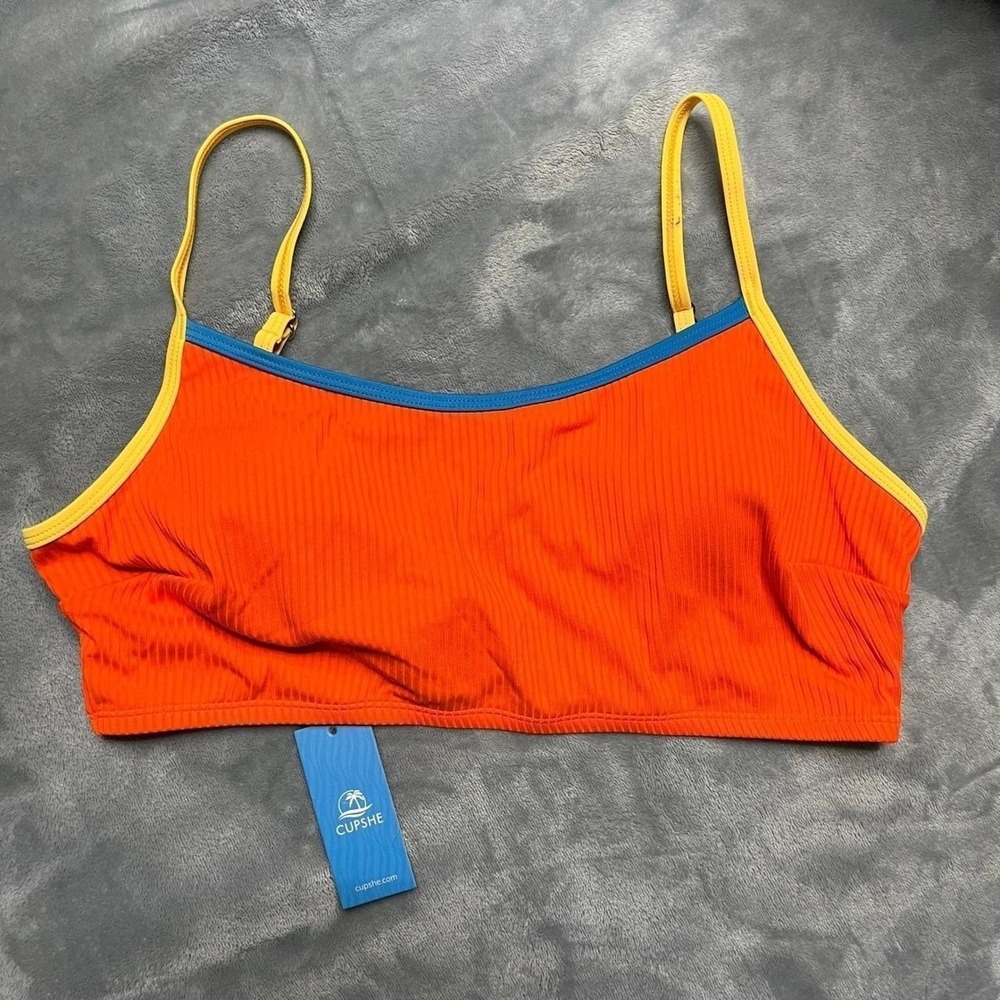 Cupshe Orange Ribbed Bikini Top‎ Adjustable Straps Size L
